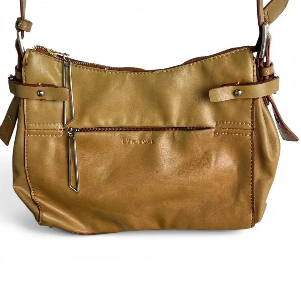 Vintage Tan Faux Leather Crossbody Bag